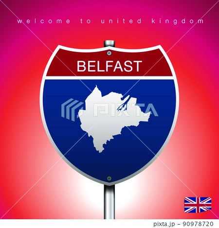 The City label and map of United Kingdom In American Signs Style 90978720