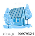 Winter landscape. House surrounded by trees 90979324