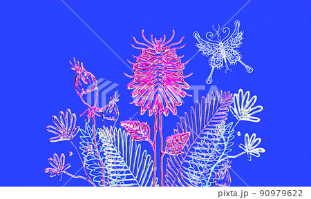 abstract bouquet flower and butterfly, 3d contour, 3d rendered 90979622