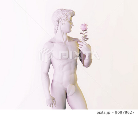 Statue of David with rose in hand, 3d rendered Statue of David with rose in hand, 3d rendered 90979627