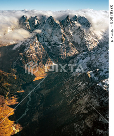 alpine deep gorge in the caucasus view from a drone alpine deep gorge in the caucasus view from a drone 90979830