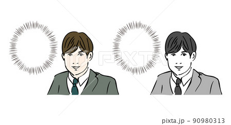 イケメンの新人サラリーマンシルエットのベクターマンガ風イラスト素材 90980313
