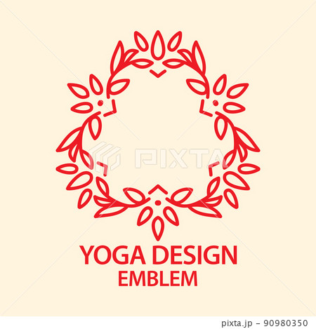 Pink logo design template. Triangular shape made with flowers and lines. Emblem for yoga class, natural and organic cosmetic product and packaging. 90980350