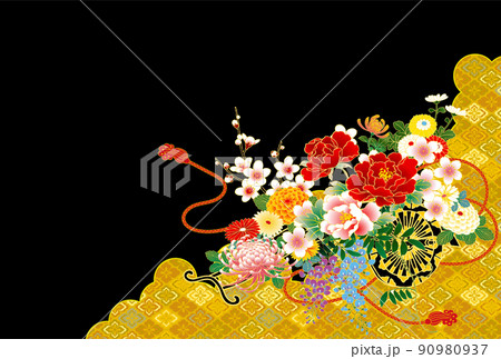 花車　和柄　木瓜　黒 90980937