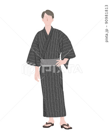 縦縞模様の紳士浴衣を着た男性 全身イラスト フラットデザインのイラスト素材