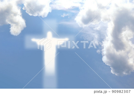 Ascension of Christ. Shining silhouette in the clouds 90982307