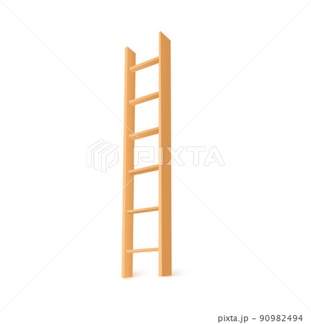 Household stairs with wooden rungs, realistic 3d vector illustration isolated on white background. 90982494