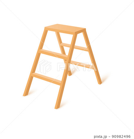 Wooden step ladder for household needs, realistic 3d vector illustration isolated on white background. 90982496