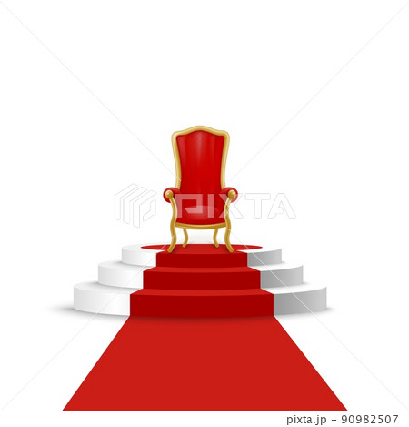 Royal throne on podium with red carpet, realistic vector illustration isolated. 90982507