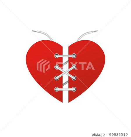 Red heart shape with scheme of tying shoe laces, realistic 90982519