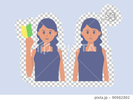 Illustration of a woman with a beginner mark who does not know right or left 90982802
