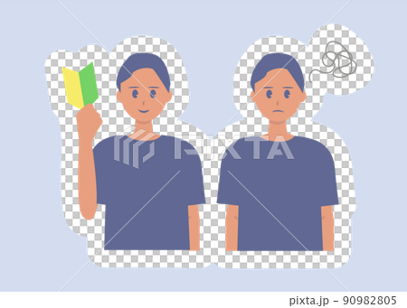 Illustration of a man with a beginner mark who does not know right or left 90982805