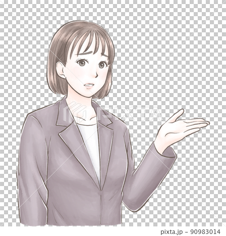 一位身穿西裝的女人，臉色難看，水彩風格 90983014