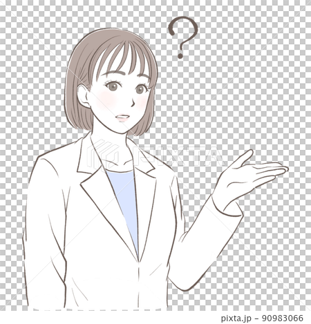 一個穿白大褂的女人一邊問一邊介紹 90983066