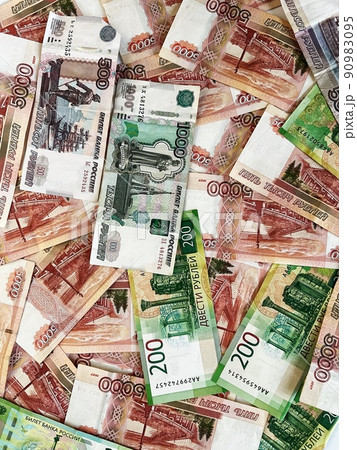 Mixed banknotes of Russian national currency Mixed banknotes of Russian national currency 90983095