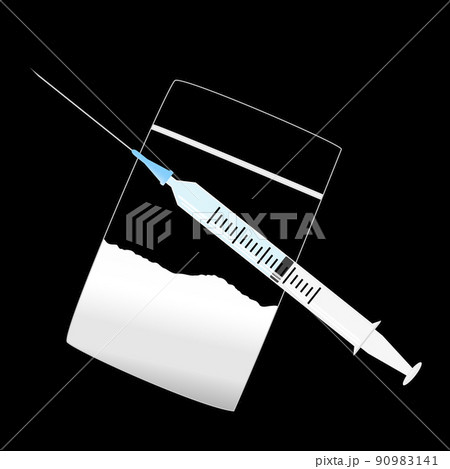 薬物イメージ。チャック付の透明の袋に入った怪しい白い粉と注射器。 90983141