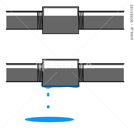 水道管の接合部分から水漏をしているイラスト 水道管の接合部分から水漏をしているイラスト 90983193