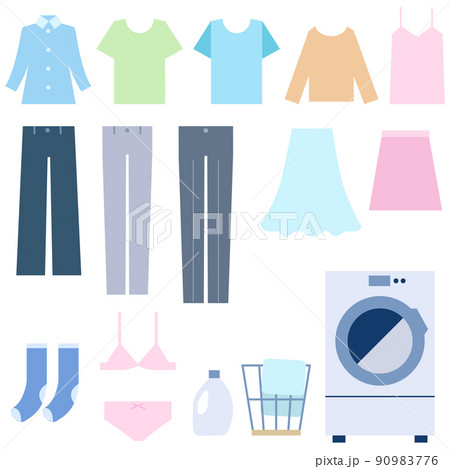 洗濯物と洗濯機　衣服のセット 90983776