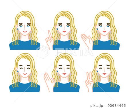 笑顔の金髪の女性の上半身イラストセット 90984446