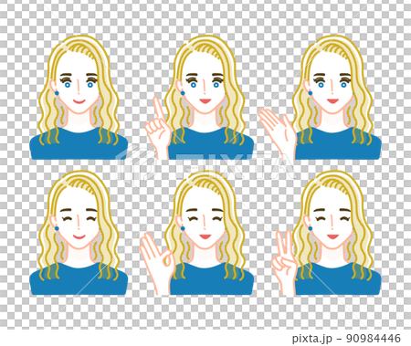 笑顔の金髪の女性の上半身イラストセット 90984446