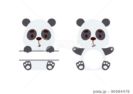 Cute little panda split monogram. Funny cartoon character for kids t-shirts, nursery decoration, baby shower, greeting cards, invitations, scrapbooking, home decor. Vector stock illustration 90984476