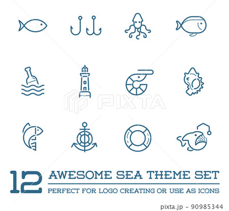 Set of Vector Sea Food Elements and Sea Signs Illustration can be used as Logo or Icon in premium quality 90985344