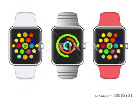 Trendy Colorful Vector Illustration Icon of Aluminium Smart Watch with Smartwatch Interface Trendy Colorful Vector Illustration Icon of Aluminium Smart Watch with Smartwatch Interface 90985351