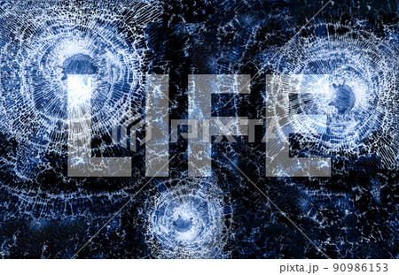 Three bullet hole in dark glass background Three bullet hole in dark glass background 90986153