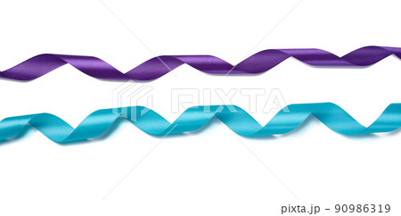 Twisted silk blue and purple ribbons for decoration on a white isolated background 90986319