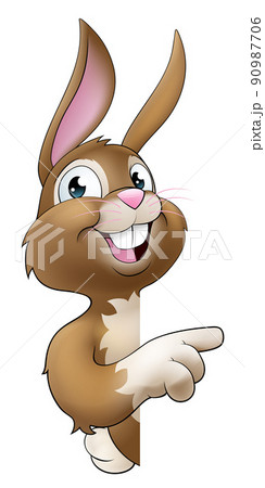 Easter Bunny Rabbit Cartoon Character Peeking Sign 90987706
