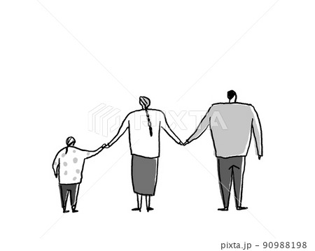 手を繋いだ親子A、父親、母親、子供、横 手を繋いだ親子A、父親、母親、子供、横 90988198