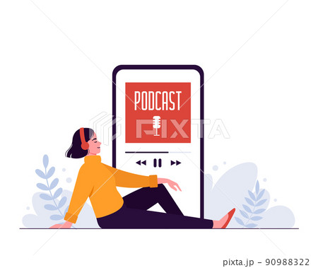 vector illustration of girl listening to podcast 90988322