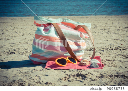 Different things using for relax or sunbathing on beach. Travel and vacation time 90988733