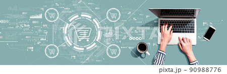 Online shopping theme with person using laptop 90988776