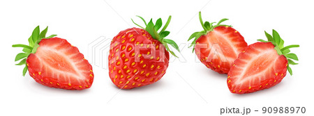 Strawberry half isolated on white background. Fresh berry with full depth of field. Set or collection. 90988970