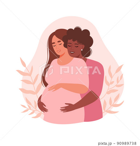 Pregnant woman with her wife Pregnant woman with her wife 90989738