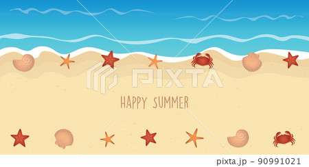 happy summer holiday marine background with shell starfish crab happy summer holiday marine background with shell starfish crab 90991021