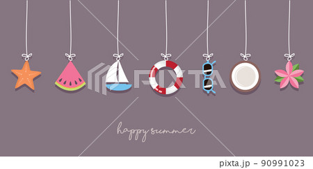 happy summer holiday banner design with hanging utensils happy summer holiday banner design with hanging utensils 90991023
