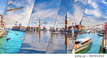 Most famous places of visit in Venice in original collage photo of Italy Most famous places of visit in Venice in original collage photo of Italy 90991902