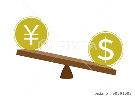 円安ドル高を表すイラスト 90991905