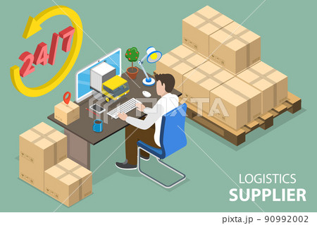 3D Isometric Flat Vector Conceptual Illustration of Logistics Supplier 90992002