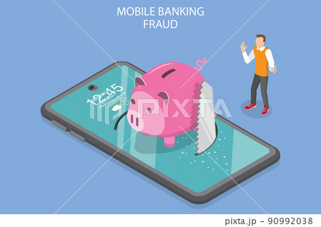 3D Isometric Flat Vector Conceptual Illustration of Mobile Banking Fraud 3D Isometric Flat Vector Conceptual Illustration of Mobile Banking Fraud 90992038