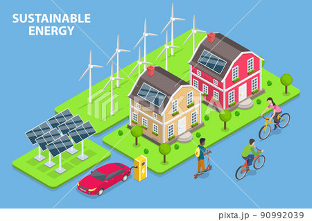 3D Isometric Flat Vector Conceptual Illustration of Sustainable Energy 3D Isometric Flat Vector Conceptual Illustration of Sustainable Energy 90992039