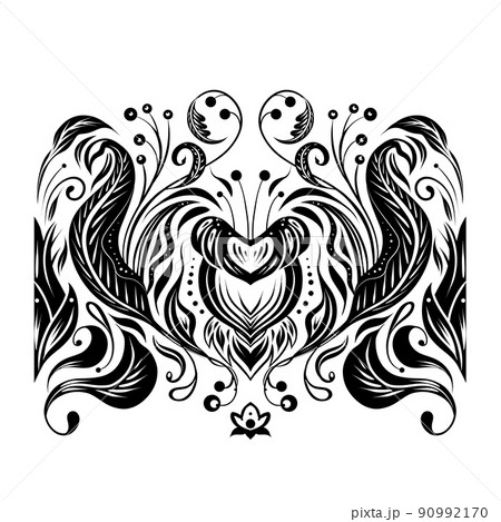 Vector monochrome seamless border with vintage floral ornament. Black baroque frieze with flowers, foliage and curls 90992170