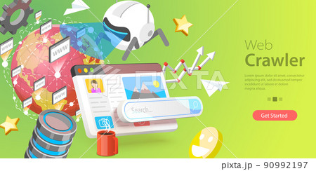 3D Vector Conceptual Illustration of Web Crawler 90992197