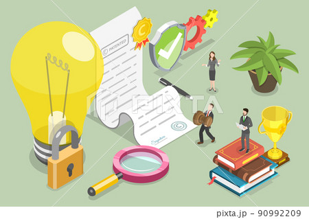 3D Isometric Flat Vector Conceptual Illustration of Copyright and Intellectual Property Protection 90992209