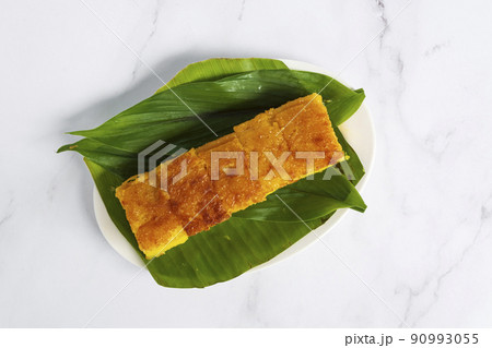 Malaysia popular and traditional snack. Kuih Bingka Ubi or Bake Tapioca Cake 90993055