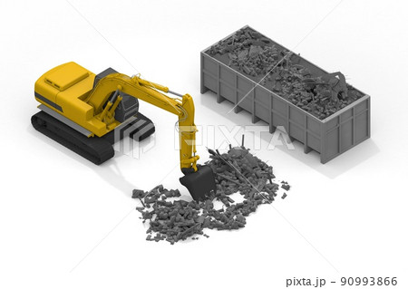 ショベルカーを操作する。鉄クズを集める。工事現場で働く。住宅建築の仕事。 ショベルカーを操作する。鉄クズを集める。工事現場で働く。住宅建築の仕事。 90993866