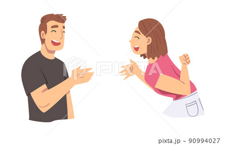 Amused Man and Woman Character Talking and Laughing Having Cheerful Mood Vector Set Amused Man and Woman Character Talking and Laughing Having Cheerful Mood Vector Set 90994027