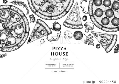 Pizza Hand Drawn Illustration Design のイラスト素材